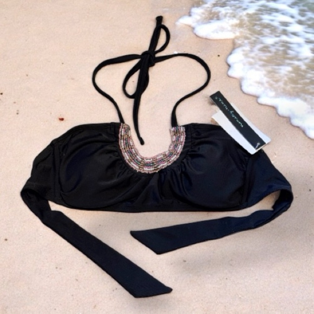 NWT Elegant Ninety-Nine Black Beaded Bikini Top: Size Small